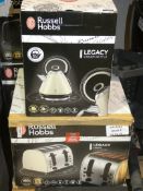 Boxed Assorted Kitchen Items To Include a Russell Hobbs Legacy Cream Pyramid Kettle and Matching 4