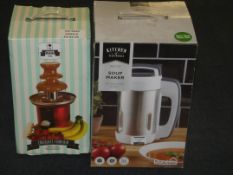 Lot to Contain 2 Assorted Kitchen Items To Include a Cookshop Chocolate Fountain and a 850W Soup
