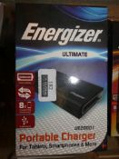 Lot to Contain 6 Boxed Assorted Energiser Ultimate Portable Laptop and Smart Phone Chargers