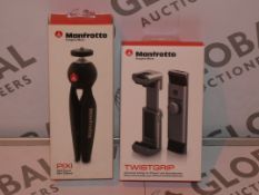 Lot to Contain 2 Manfrotto Items to Include a Twist Grip Clamp for Smart Phones and a Pixie Mini