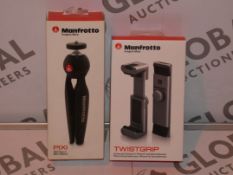 Lot to Contain 2 Manfrotto Items to Include a Twist Grip Clamp for Smart Phones and a Pixie Mini