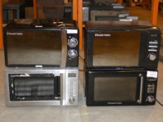 Lot to Contain 4 Assorted Russell Hobbs Microwave Ovens for Spares (Viewing Is Highly Recommended)