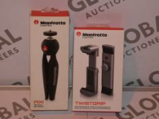 Lot to Contain 2 Manfrotto Items to Include a Twist Grip Clamp for Smart Phones and a Pixie Mini
