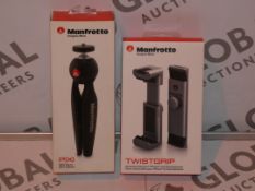 Lot to Contain 2 Manfrotto Items to Include a Twist Grip Clamp for Smart Phones and a Pixie Mini