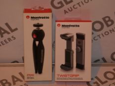 Lot to Contain 2 Manfrotto Items to Include a Twist Grip Clamp for Smart Phones and a Pixie Mini