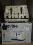 Assorted Boxed and Unboxed Breville and Delonghi 4 Slice Toasters in Cream