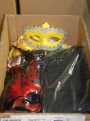 Box Containing a Large Assortment of Items to Include Masquerade Masks, Cargo Nets, Ladies