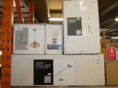 Lot to Contain 4 Assorted Lighting Items to Include a Jona Table Lamp, Jasper Conran Gold Dome