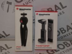 Lot to Contain 2 Boxed Brand New Manfrotto Smart Phone and Camera Accessories To Include a Manfrotto