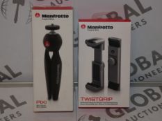 Lot to Contain 2 Boxed Brand New Manfrotto Smart Phone and Camera Accessories To Include a Manfrotto