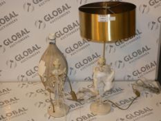 Lot to Contain 4 Assorted Marble and Gold Table Lamps and Ceramic Lamp Bases and Leaf And Jewel Lamp
