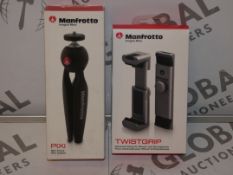 Lot to Contain 2 Boxed Brand New Manfrotto Smart Phone and Camera Accessories To Include a Manfrotto