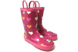 Brand New Pair of Size EU29/UK11 Hearts and Panda Design Kids Wellington Boots in Pink and White RRP