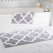 Assorted Mats to Include a 2 Piece Bath Mat Set in Silver and a 2 Piece Black Star Door Mat Set