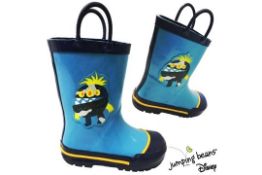 Brand New Pair of Size UK10 - 11 Monster Design Kids Wellington Boots in Blue Rubber RRP £17.99