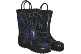 Brand New Pair of Size 26 Spider and Web Boys Rubber Wellington Boots RRP £14