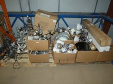 Pallet Containing A Vast Quantity of Assorted Designer Ceiling Lights, Table Lamps, Chandelier Light