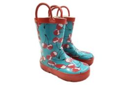 Brand New Pair of Size UK6 - 7 Cherry Design Kids Wellington Boots in Red and Blue Colour RRP £15.