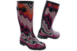 Brand New Pair of Size UK6 Funky Zig Zag Ladies Pink and Purple Wellington Boots RRP £22