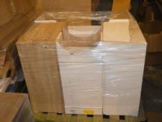Pallet Containing 5 High Gloss White and Light Oak 2 Door Basin Undersink Units