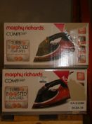 Lot to Contain 2 Boxed Morphy Richards Comfy Grip Steam Irons in Red Combined RRP £80