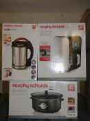 Lot to Contain 3 Boxed Assorted Items to Include a Morphy Richards Titanium Kettle, Soup Maker and a