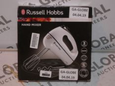 Lot to Contain 2 Boxed and Unboxed Russell Hobbs Hand Mixers and Bosch Stick Blenders