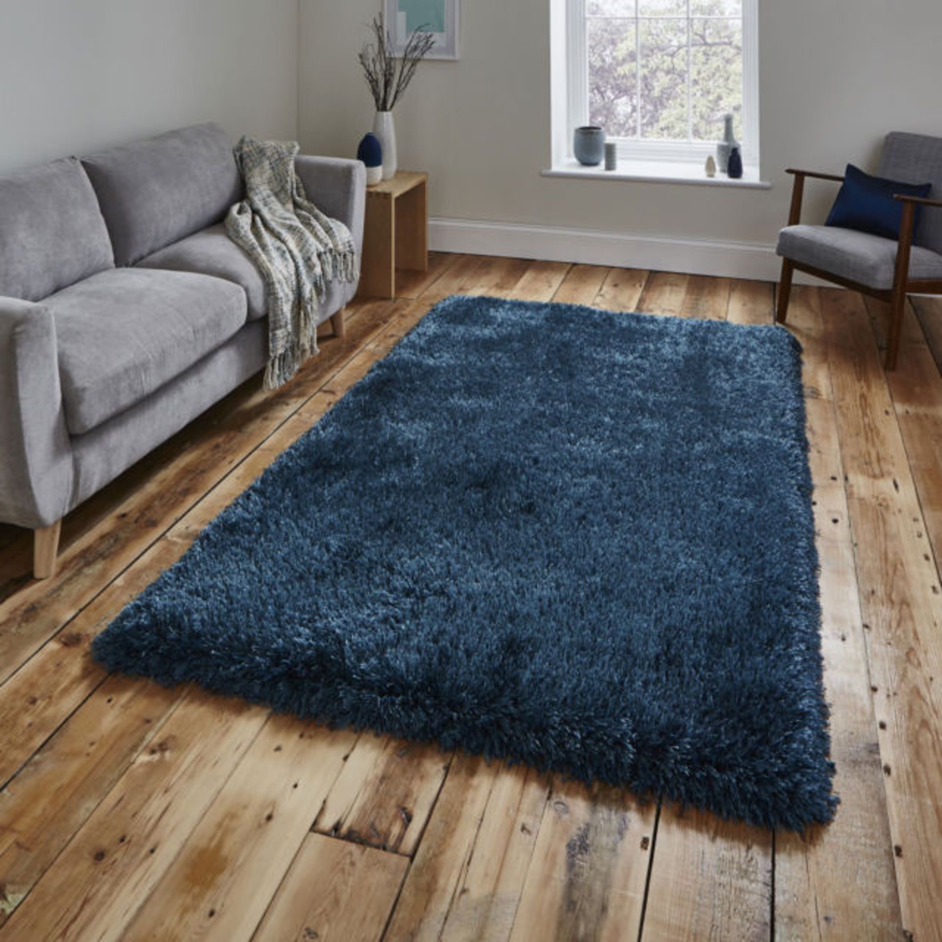 Montana Plain Shaggy 80 x 150cm Navy Area Floor Rug RRP £80