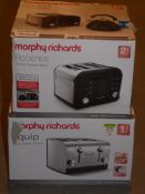 Lot to Contain 2 Boxed Assorted Morphy Richards Equip and Accents 4 Slice Toasters Combined RRP £65