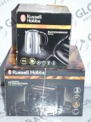 Lot to Contain 2 Boxed Assorted Kitchen items to Include a Russell Hobbs Deep Fat Fryer and a