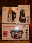 Lot to Contain 3 Boxed Assorted Kitchen Items to Include a Morphy Richards Multi Function Opener,