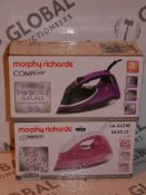 Lot to Contain 2 Boxed Morphy Richards Breeze and Comfy Grip Steam Irons Combined RRP £80