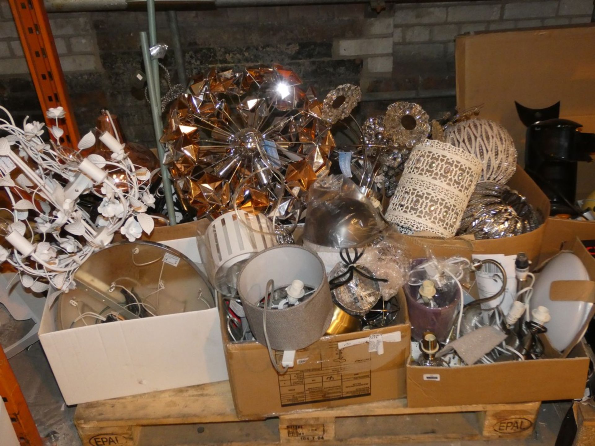 Lot to Contain a Vast Quantity of Assorted Lighting Items to Include Ceiling Lights, Table Lights,