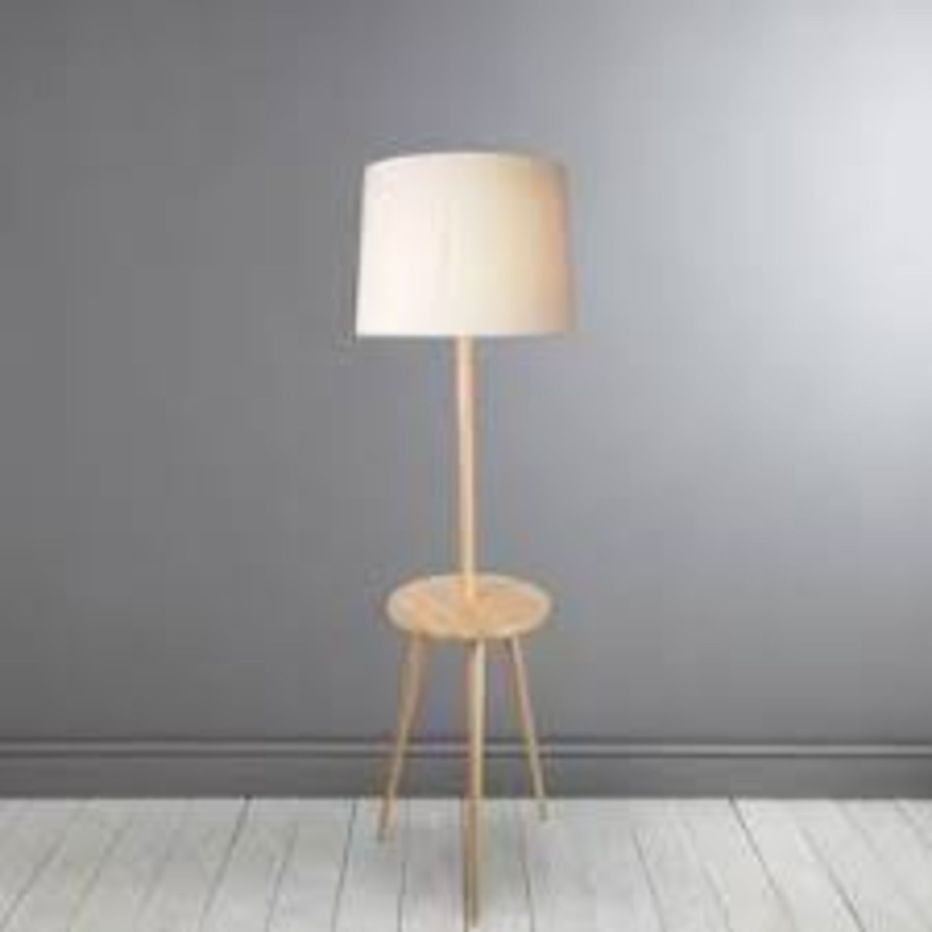 Boxed Fine Elements Floor Lamp in Oak and Fabric (11345)(HOKE0375) RRP £55