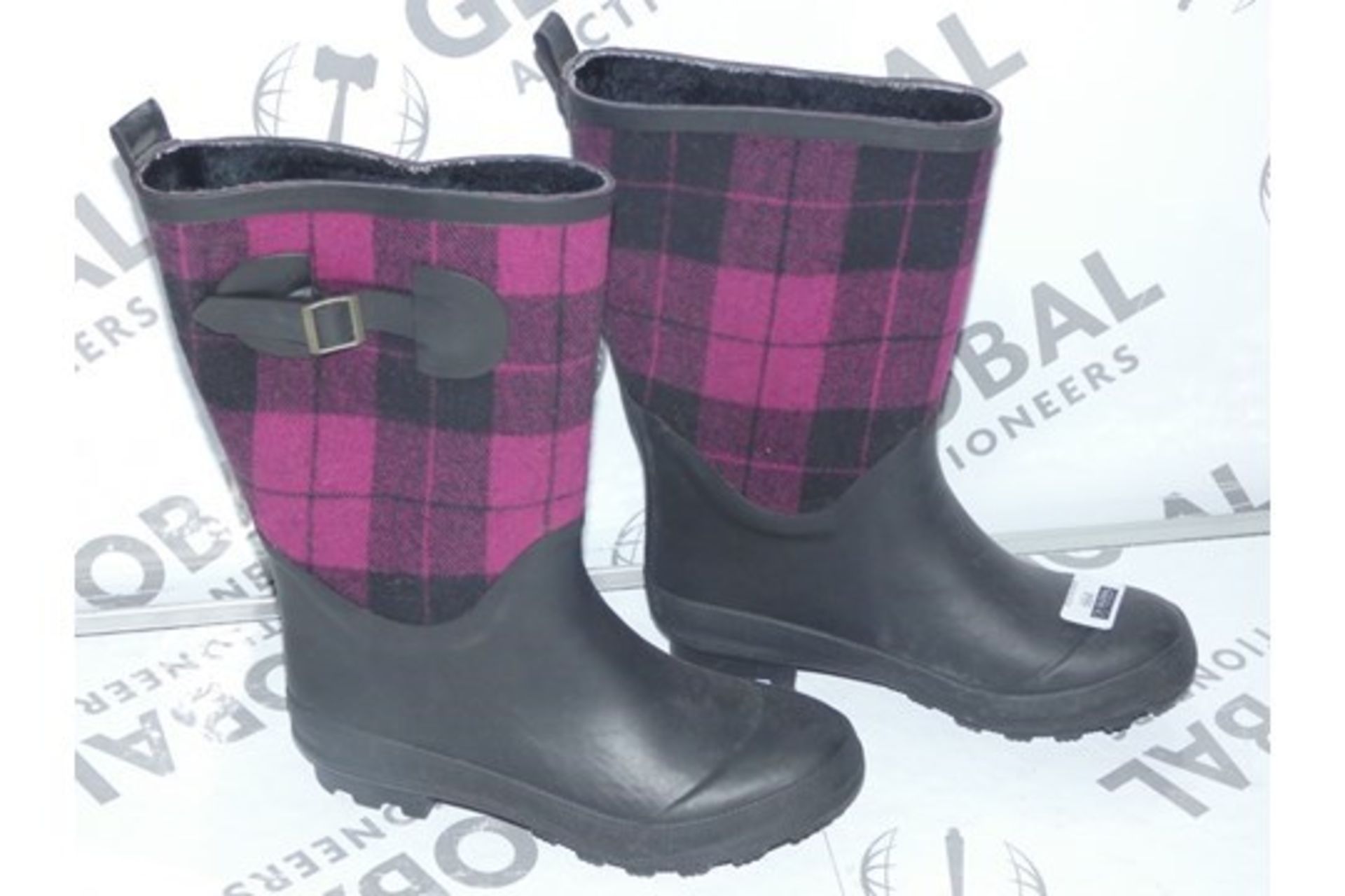 Brand New Pair of Size 2 Joe Fresh Junior Fur Lined Tartan Print Wellington Boots RRP £22