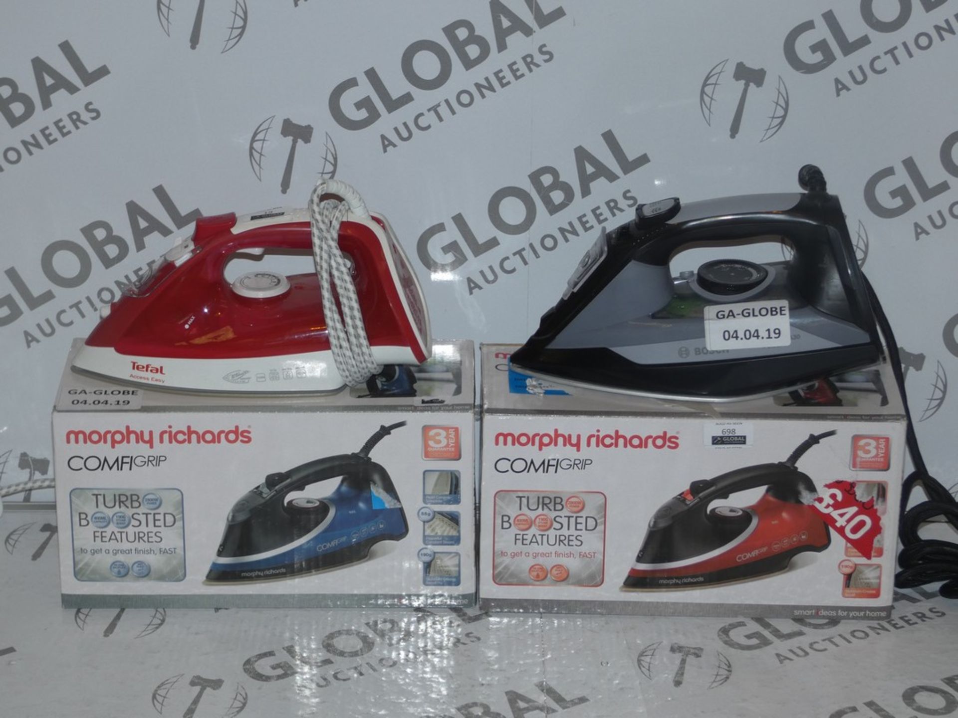 Lot to Contain 4 Assorted Morphy Richards and Tefal and Bosch Steam Irons Combined RRP £160