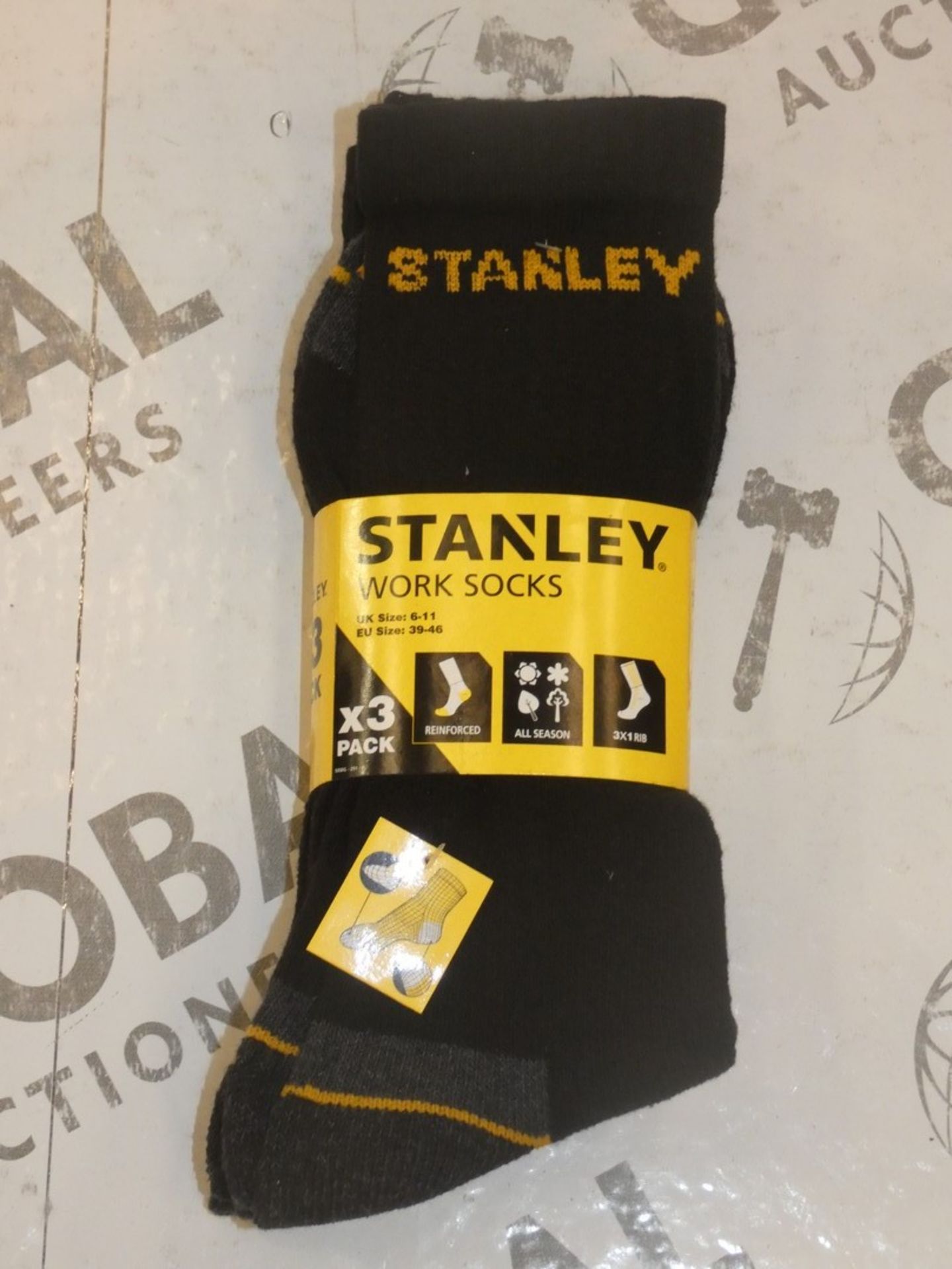 Box Containing 48 Packs of 3 Stanley Work Socks in Size 6 - 11 Combined RRP £290