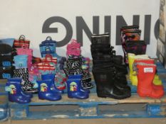 Assorted Brand New Pairs of Childrens and Adult Wellington Boots to Include Teletubbies, Minnie