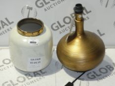 Assorted Items to Include a Gold Painted Ceramic Table Lamp Base and a Gold Rim 55 South Stella
