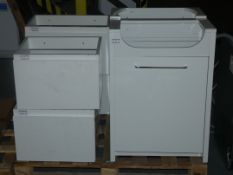 Lot to Contain 8 Assorted Freestanding and Wall Mounting High Gloss White Basin Units