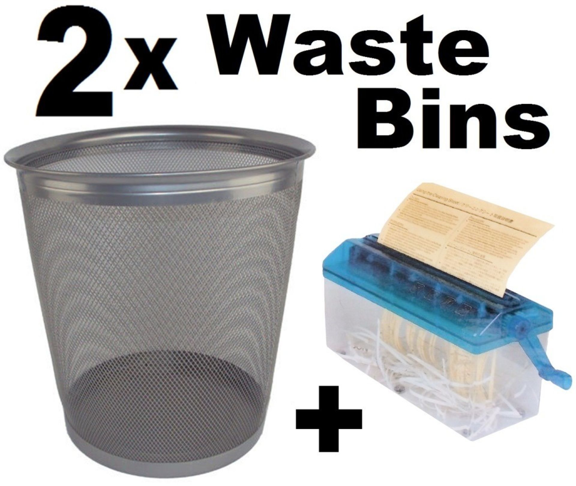 Lot to Contain 2 Mesh Steel waste paper office / home under desk waste bin + Paper shredder identity