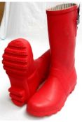 Brand New Pair of Size UK11 Red Rubber Wellington Boots with Black and White Bow Detail