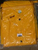 Assorted Brand New Waterproof Protective Clothing Items to Include a Size XL Weather Guard Yellow
