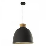 1 Boxed Dar Banberry Aphra 1 Light Ceiling Pendant in Grey & Wood Effect. Pallet Number 9125 Code