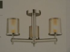 Lot To Contain 2 Boxed Endon Britton 3 Light Stainless Steel & Glass Ceiling Light Fittings.