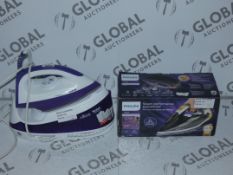 Lot To Contain 2 Assorted Boxed & Unboxed Steam Irons By Philips Azure & Tefal Fastio Codes