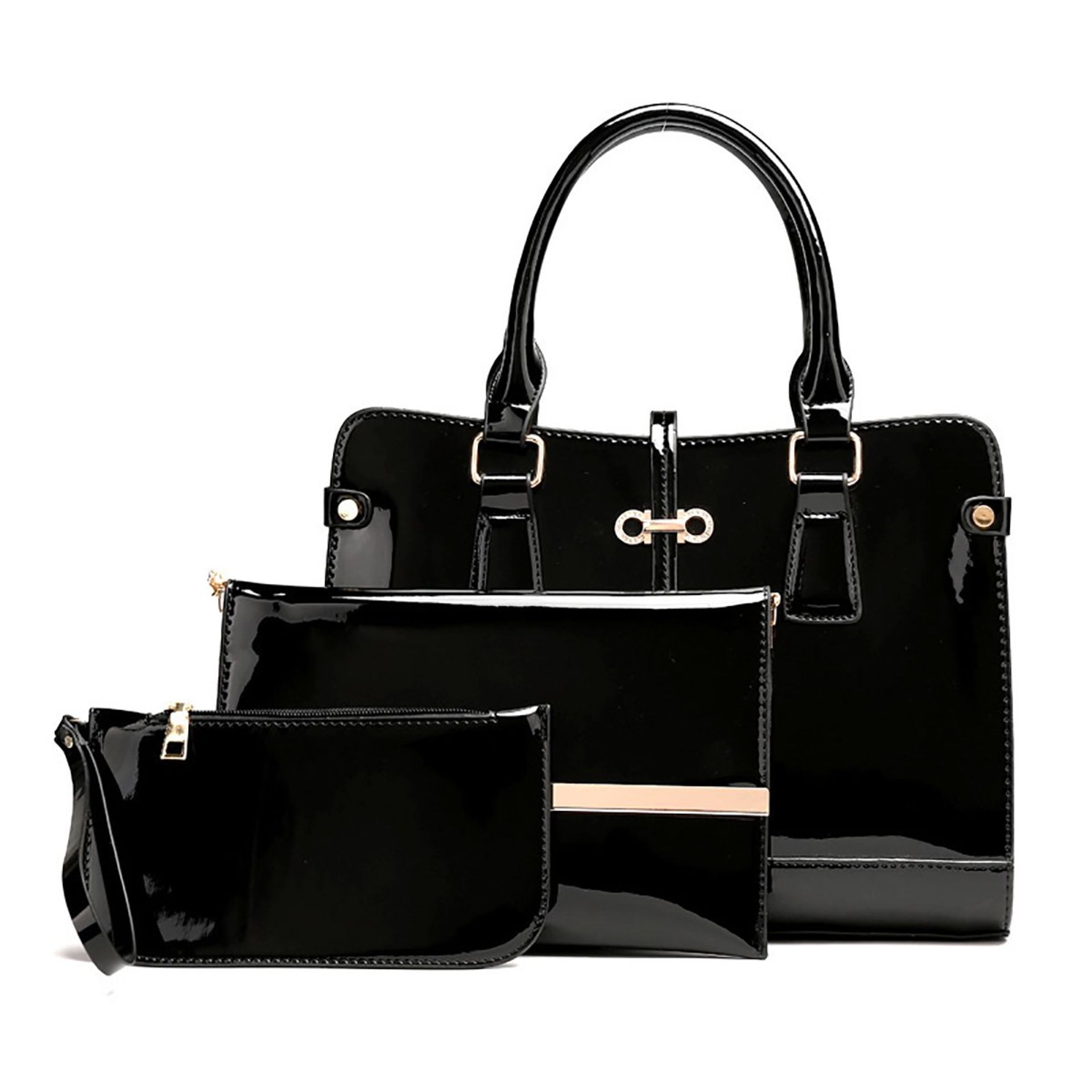 Brand New Womens Community 3 Piece Bag in Gloss Black RRP £75