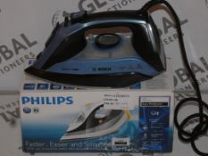 Lot to Contain 2 Boxed and Unboxed Assorted Steam Irons to Include Bosch and Philips Combined RRP £