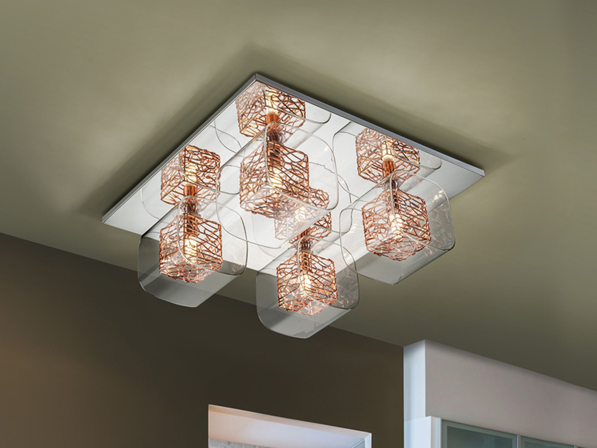 Boxed Schuller Crystal Glass Cubic 4 Light Designer Ceiling Light RRP £170 (QFA2578)(9125)