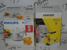 Boxed Assorted Items to Include a Karcher WV2 Window Vac and a Philips Citrus Juicer RRP £25 - £55